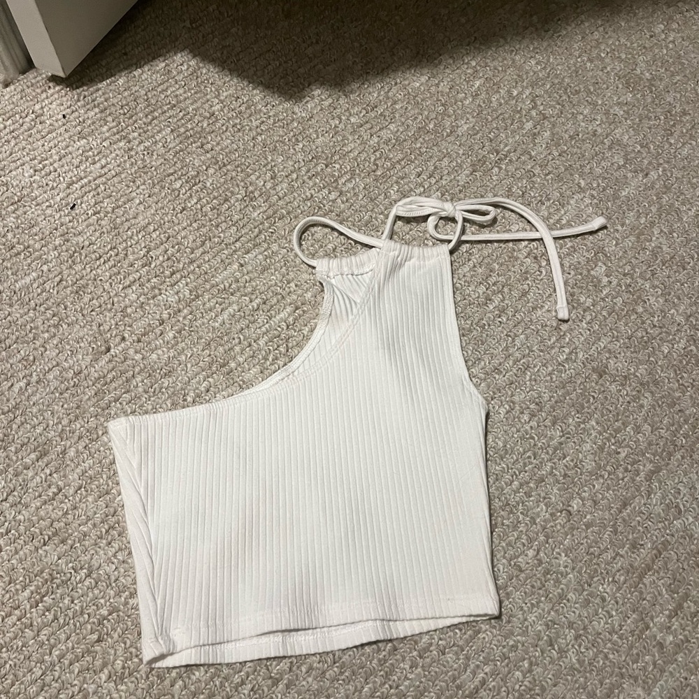 Aerie White Ribbed One-Shoulder Tank Top - Picture 3 of 3
